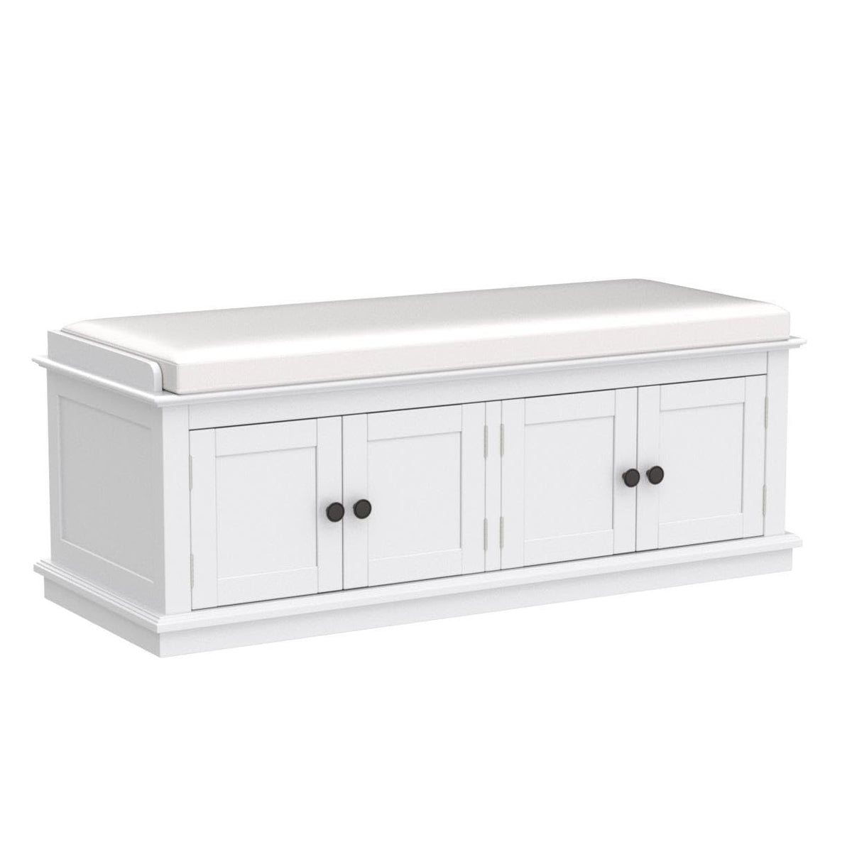 Farmhouse Storage Bench, Wood Storage Benches with Adjustable Shelves, Shoe Bench with Storage and Removable Cushion