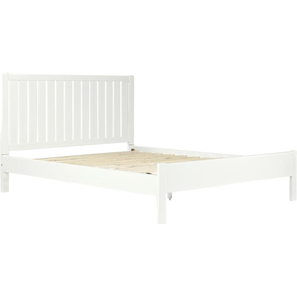 Shiplap Texture Solid Wood King Bed Frame, White