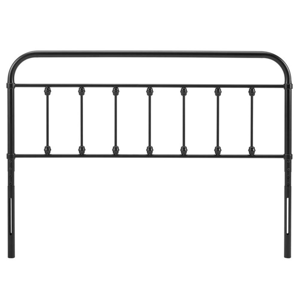 Modern Farmhouse King Metal Spindle Headboard, Powder-Coated Iron, Black Finish, Height Adjustable with Seven