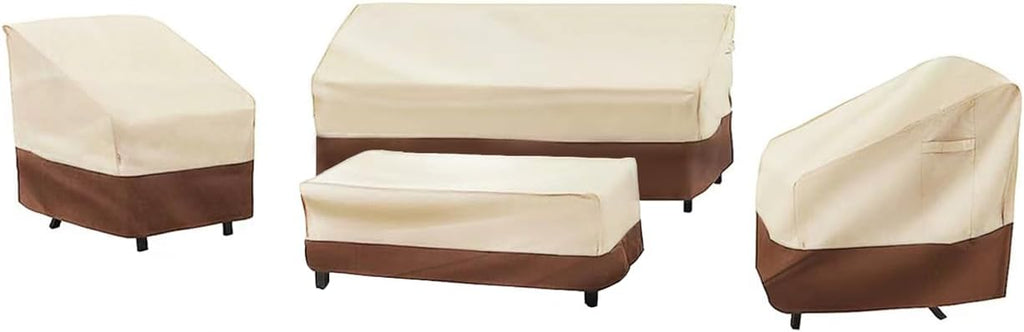 Patio Furniture Cover Set Waterproof 4 Piece Beige Large | 600D Heavy Duty, Outdoor Furniture Cover, Waterproof, Lawn