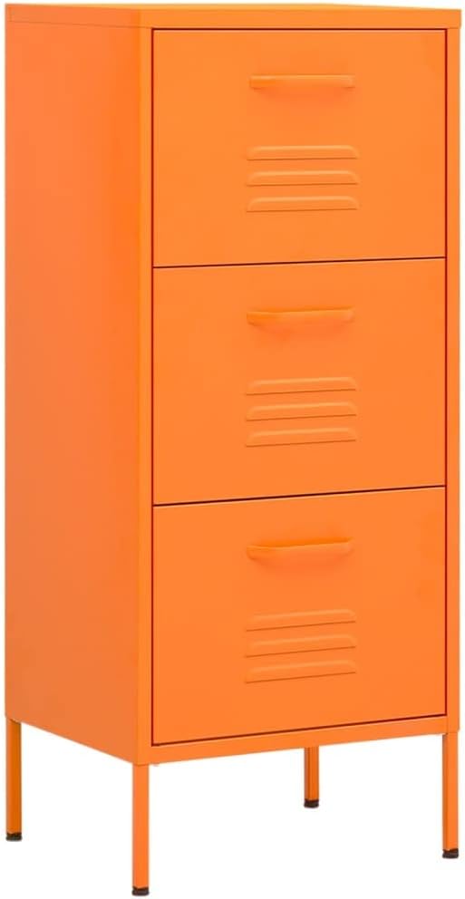 3-Drawer Metal Storage Cabinet, Modern Orange Accent Chest with Smooth Ball-Bearing Slides, Sturdy Steel Organizer