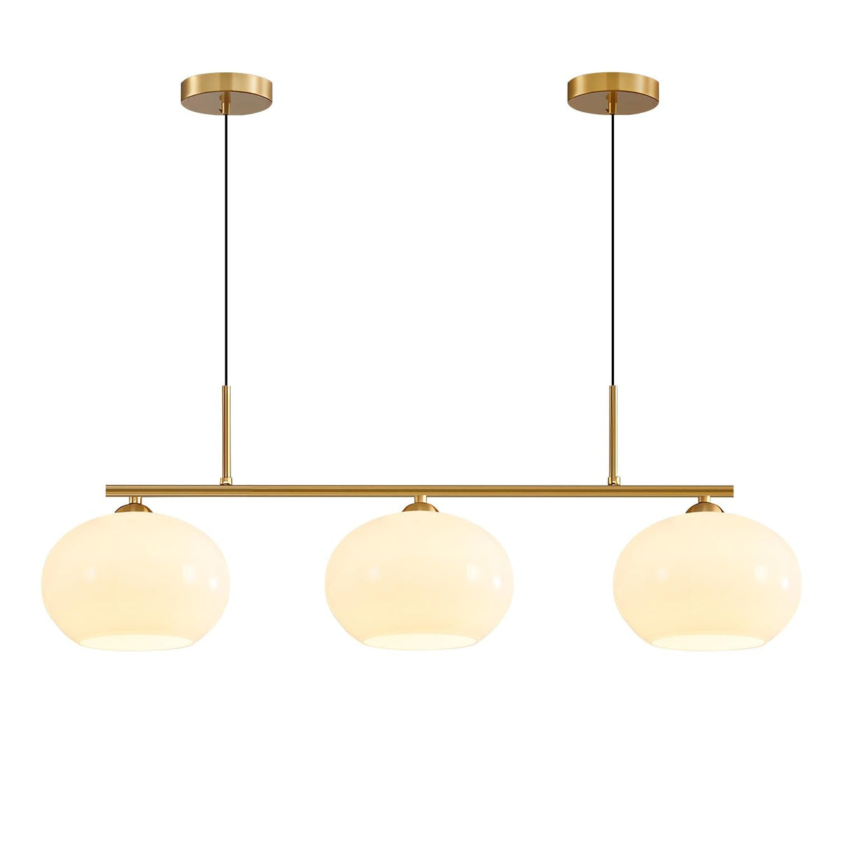 Lighting Mid Century Modern 3-Light Brushed Brass Linear Pendant Light