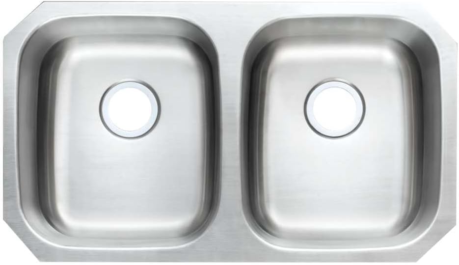 Envy 32 Inch Undermount 50/50 Double Bowl 16 Gauge Stainless Steel Kitchen Sink, 83742