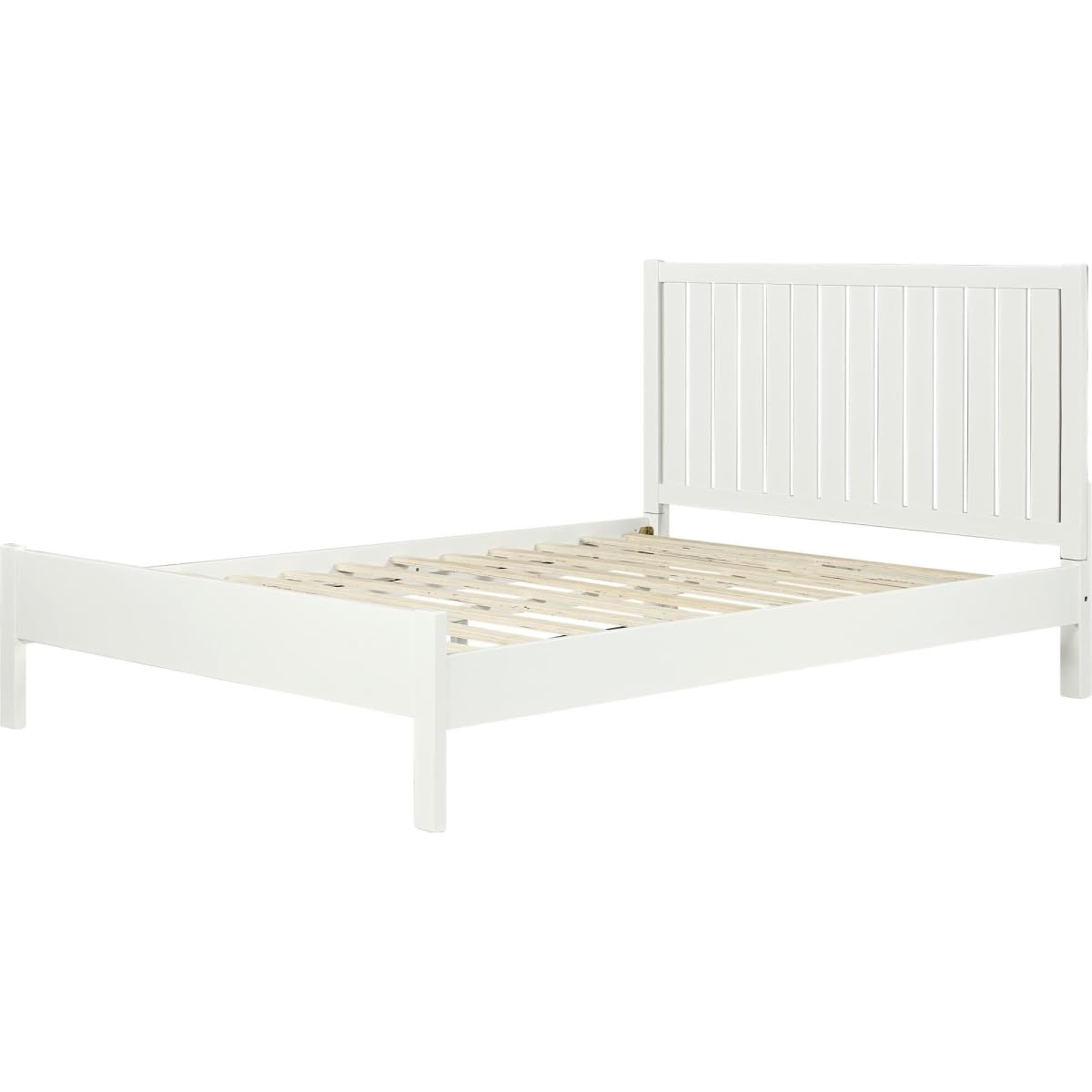 Shiplap Texture Solid Wood Queen Bed Frame, White