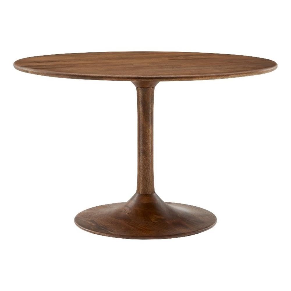 Inspired Saarinen Style 48 Inch Round Wood Dining Table in Walnut - Solid Mango Wood Tabletop with Pedestal Base - Mid Century Modern