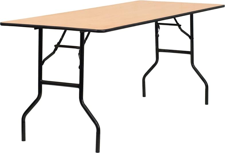 Heavy-Duty Rectangular Wood Folding Banquet Table, 72" x 30", Clear Coated Finish