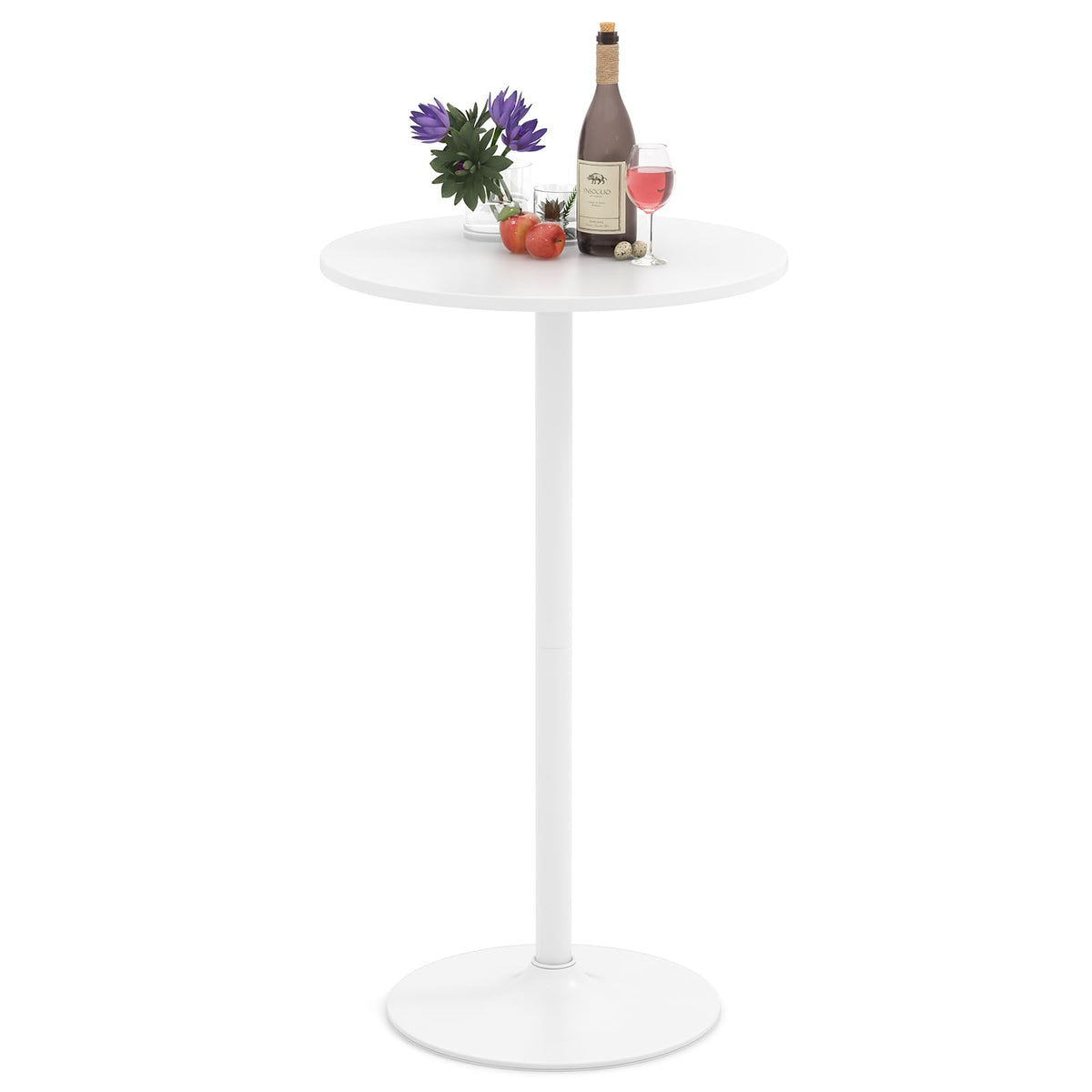 2-in-1 Bar Table with Detachable Pole, Metal Base, 24" Round Top, 40"/22" Two Convertible Height, Cocktail Table for