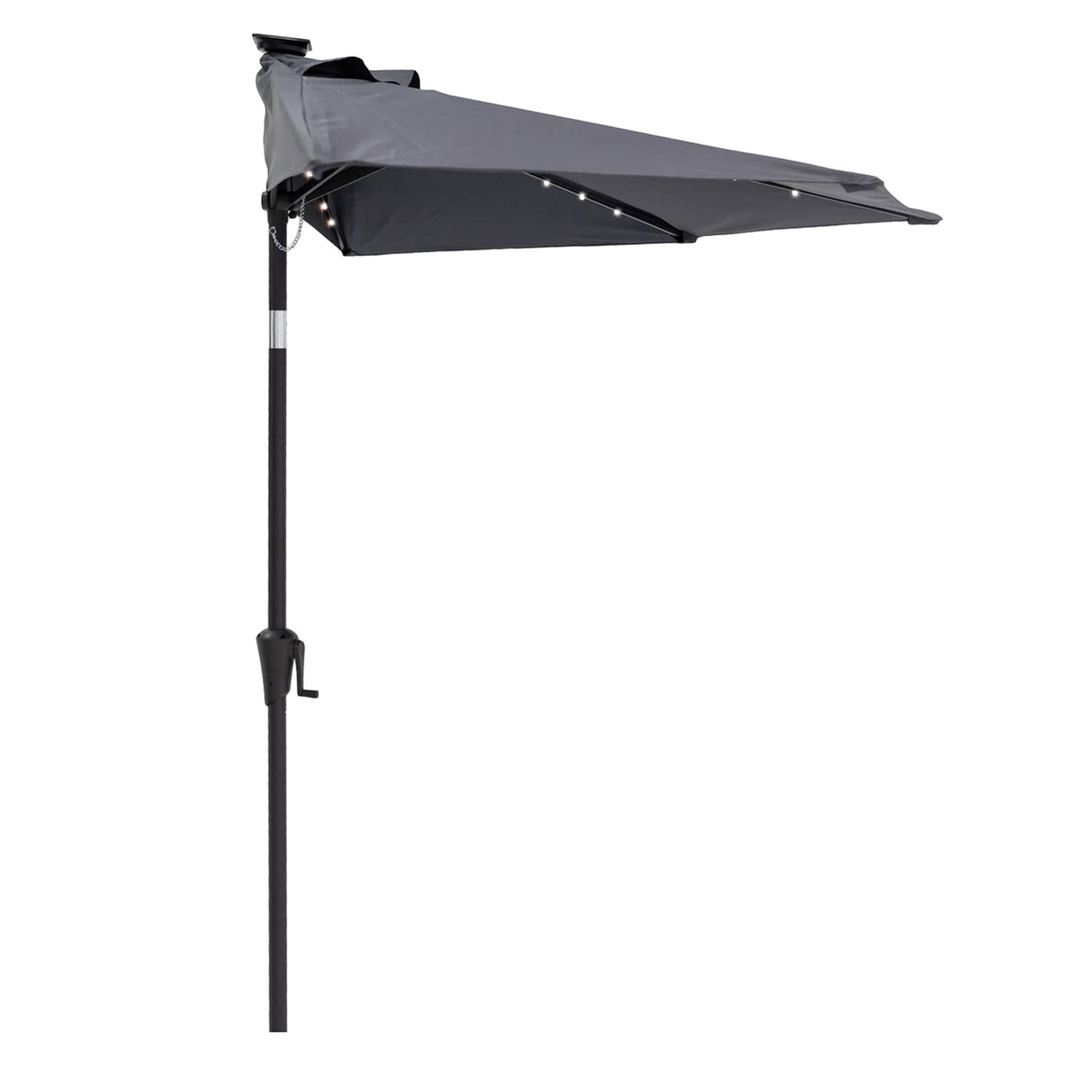 9 ft Half Round Outdoor Patio Market Wall Umbrella with Solar LED Lights and Tilt, Anthracite