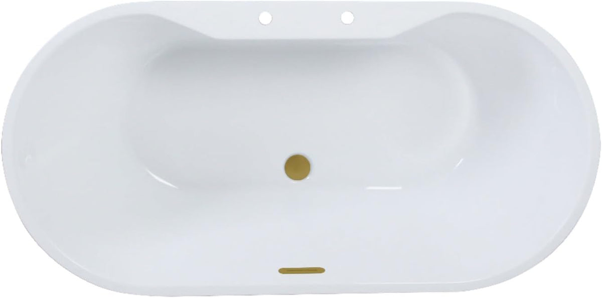 VT7DE552823C427 55" Acrylic Oval Double Ended Freestanding Tub with Drain, Glossy White/Brushed Brass
