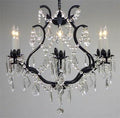 Black Wrought Iron Chandelier with Crystal Accents, Modern Farmhouse