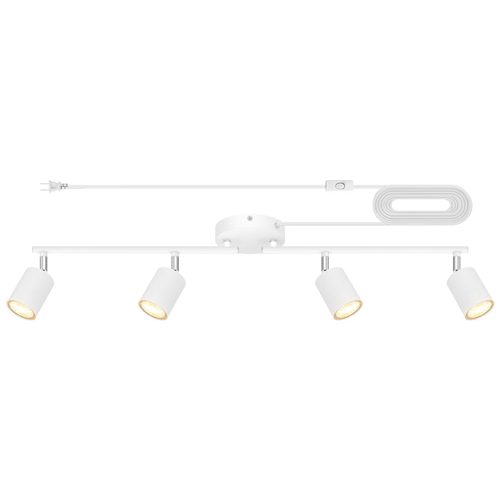 Plug in Track Lighting LED, Track Lighting Fixtures Ceiling, White 4-Light Kitchen Light Kit, Plug in Wall Light
