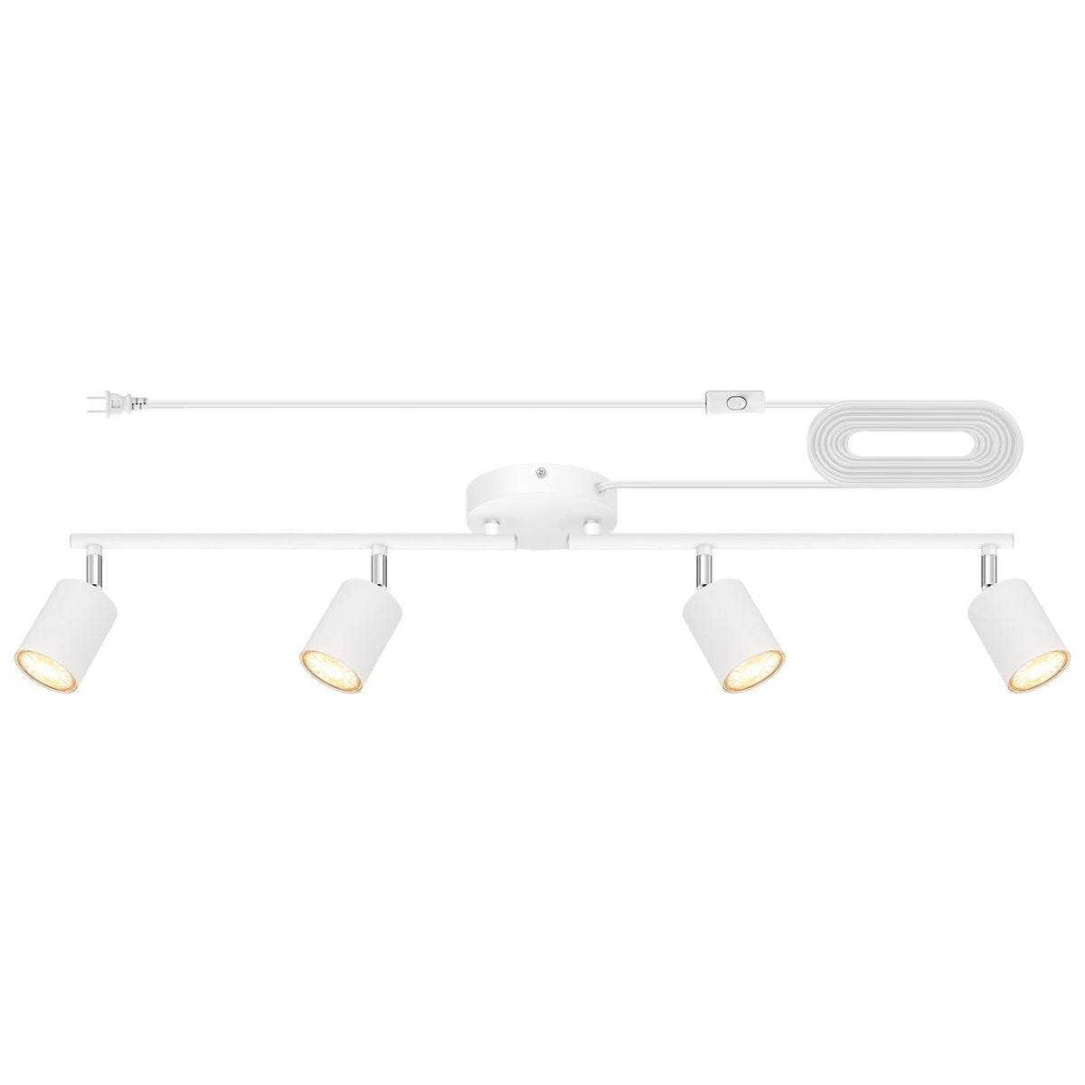 Plug in Track Lighting LED, Track Lighting Fixtures Ceiling, White 4-Light Kitchen Light Kit, Plug in Wall Light