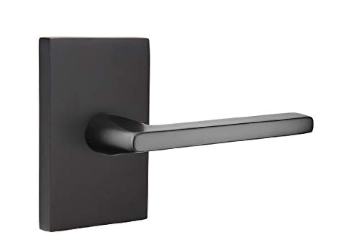 Passage Set, Modern Rectangular Rosette, Helios Lever, Flat Black, RH