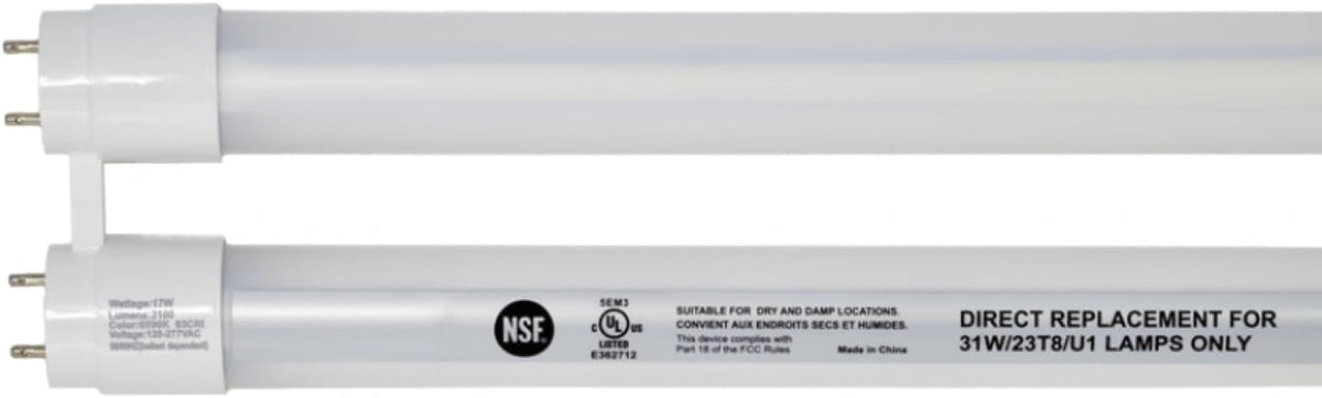 T8 U Bend LED Tube Light with Safety Shield 17W 3000K Soft White 2100 Lumen G13 Bi-Pin Base U-Bent Fluorescent Light