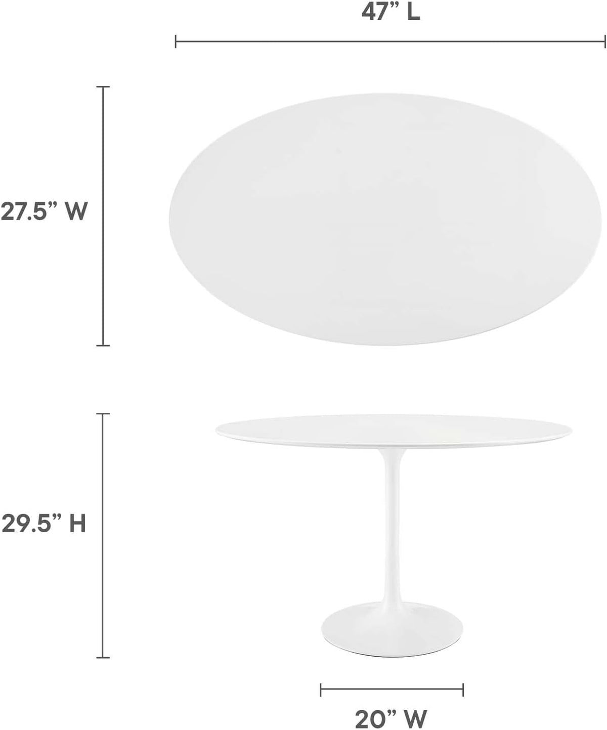 Inspired Saarinen Style Tulip Oval Pedestal Dining Table — White, 48″ Oval