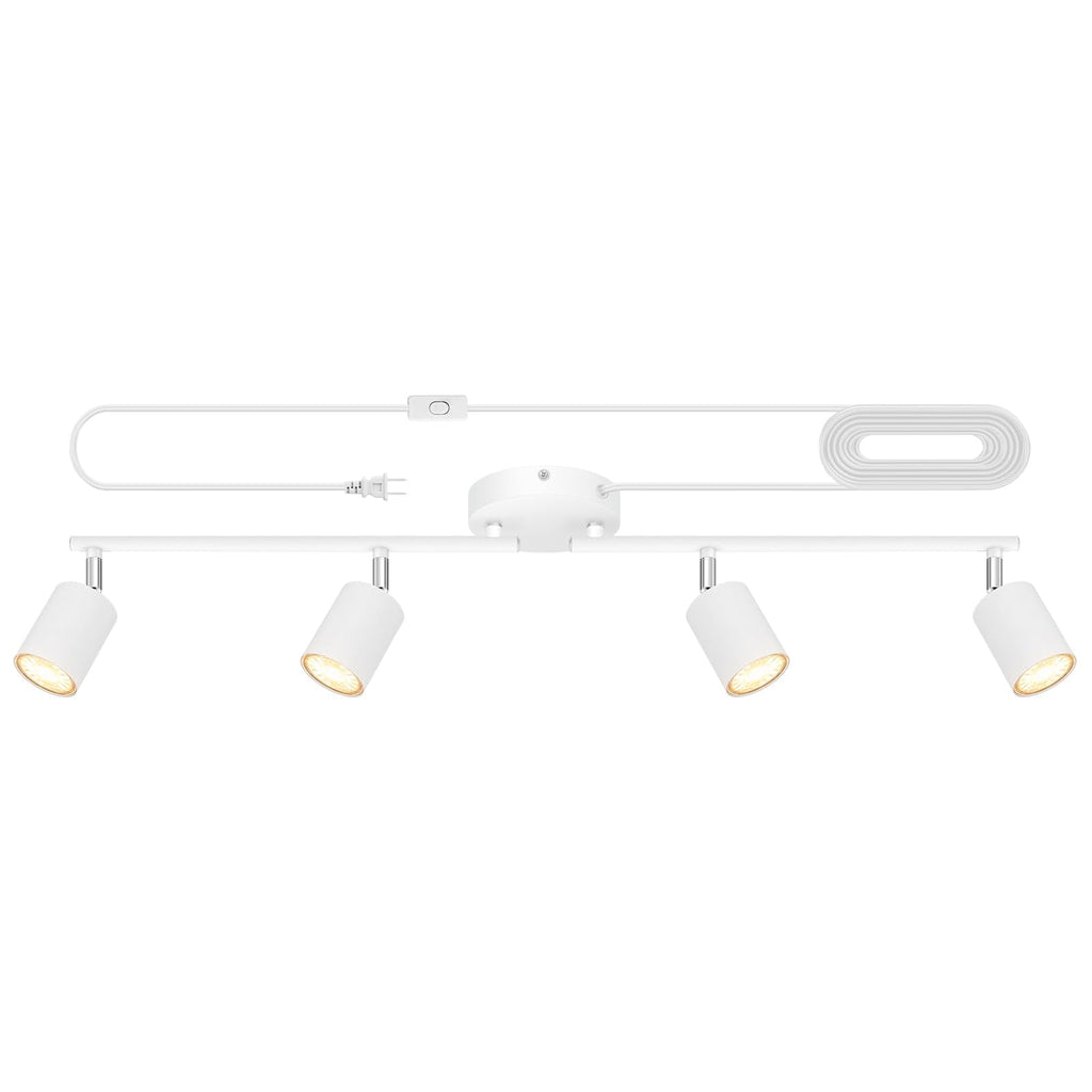 Track Lighting Plug in, LED Track Lighting Fixtures Ceiling Kit, White 4-Light Ceiling Light Plug-in, Wall Light