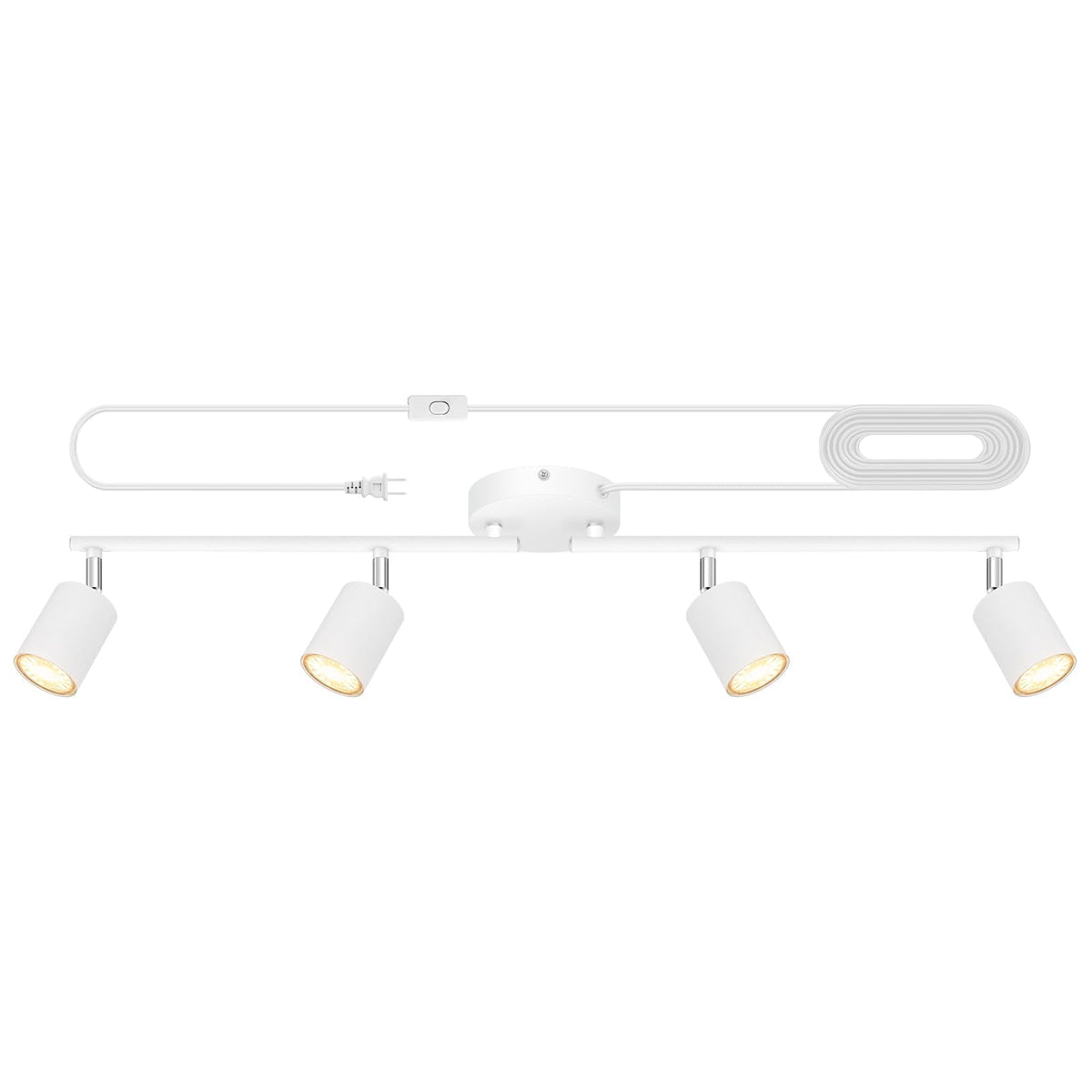 Track Lighting Plug in, LED Track Lighting Fixtures Ceiling Kit, White 4-Light Ceiling Light Plug-in, Wall Light