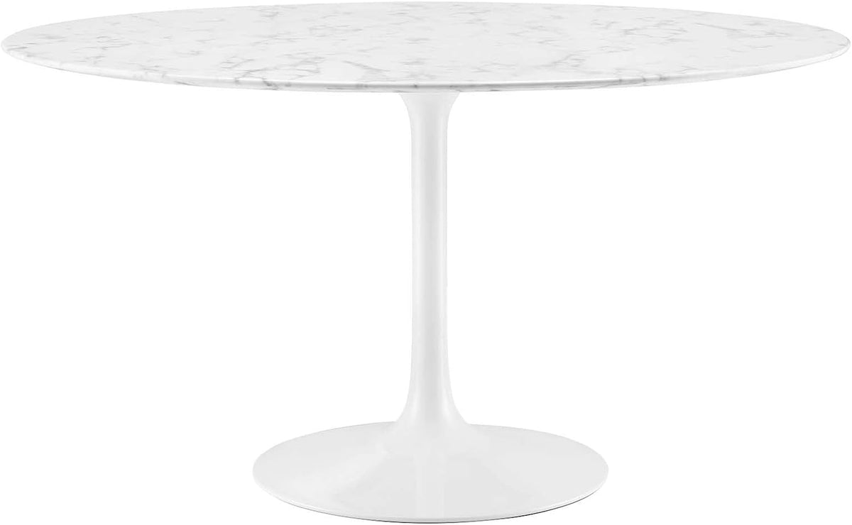 Inspired Saarinen Style Tulip Round Pedestal Dining Table — White Marble Top, 54″ Round