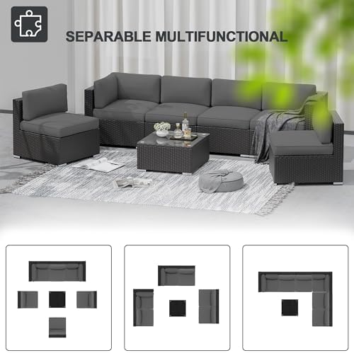 7-Piece PE Rattan Outdoor Patio Furniture Set | Grey All-Weather Resistant for Patio, Garden & Porch