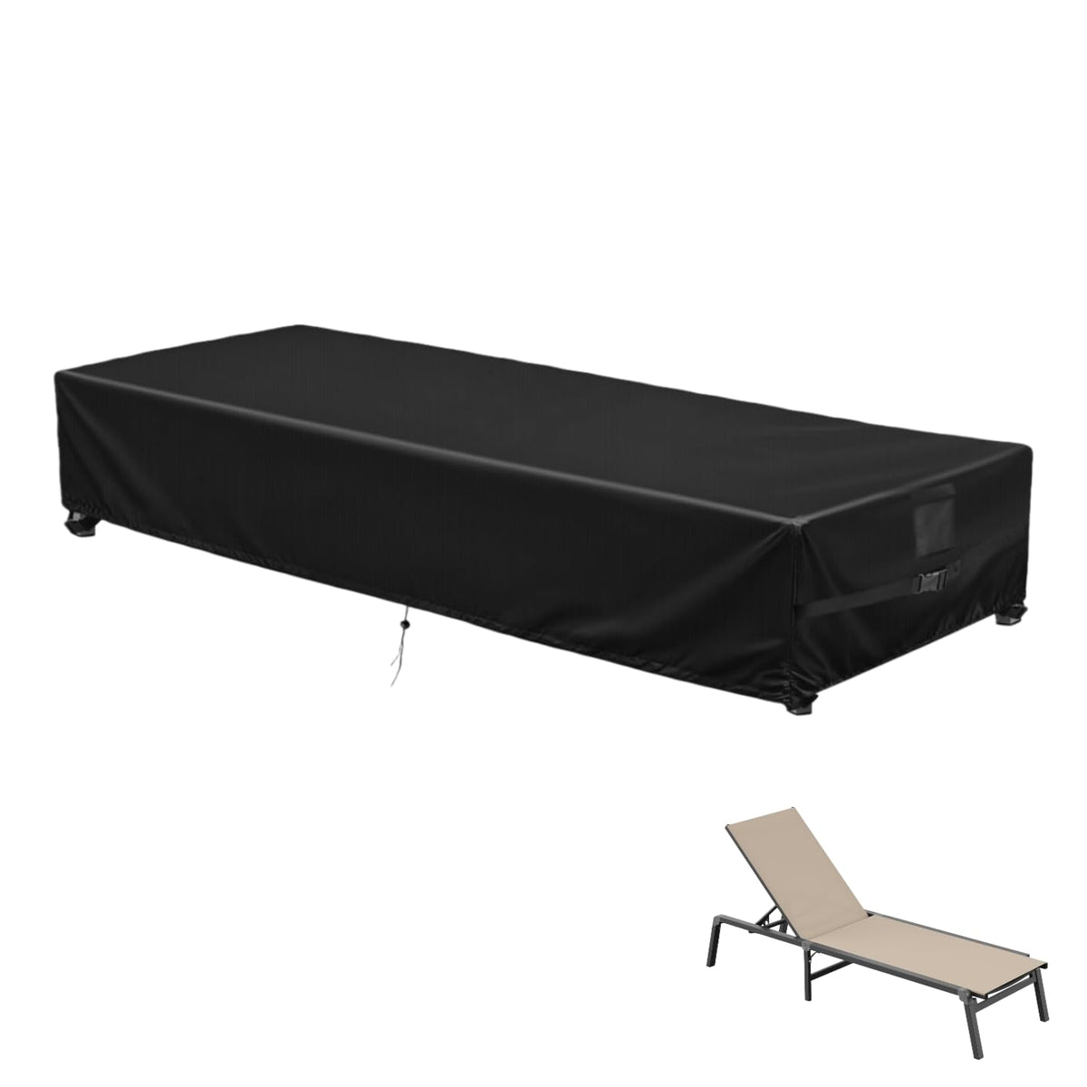 Patio Chaise Lounge Cover Waterproof 84x32x15in Black