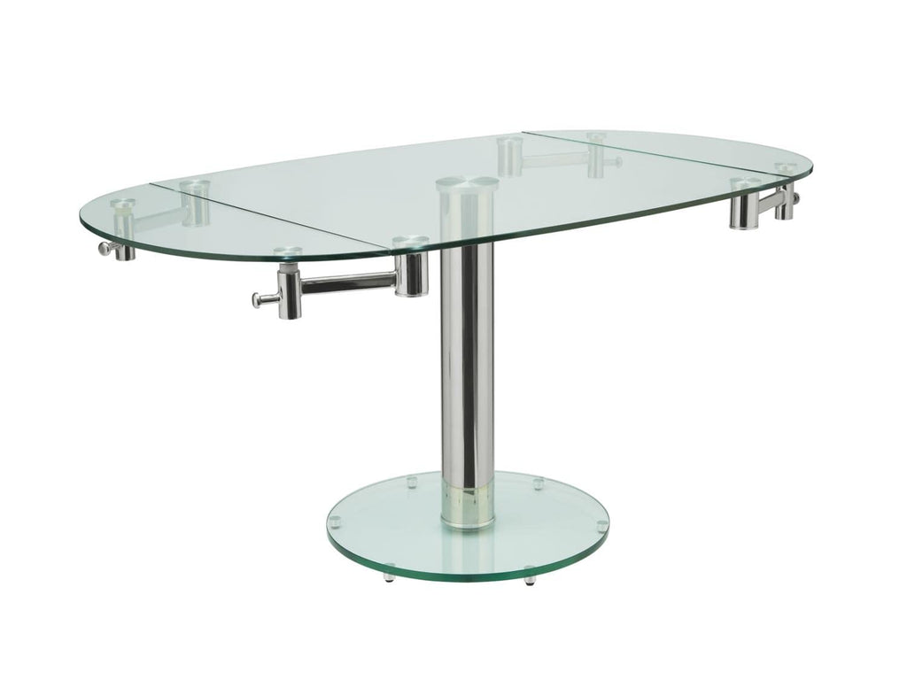 THAO Stainless Steel/Clear Glass Extendable Dining Table by