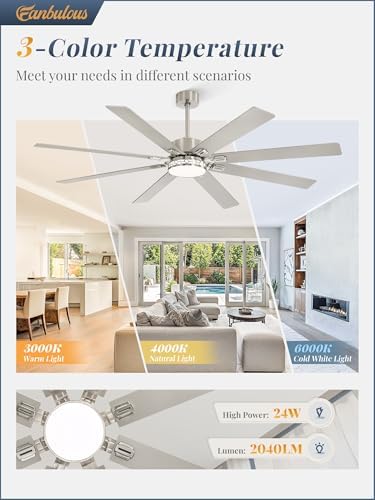 72" Ceiling Fan with LED Light and Remote - Nickel