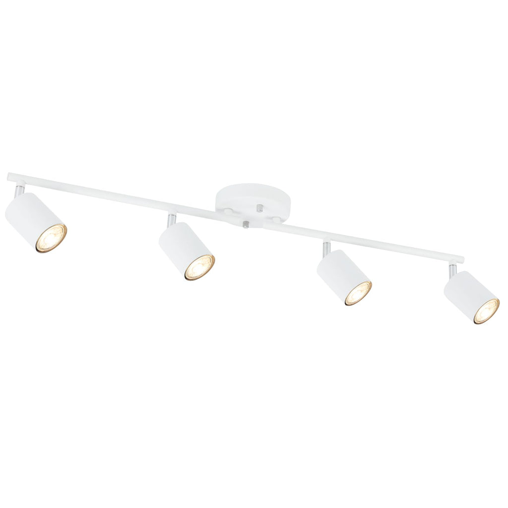 LED 4 Light Track Lighting Kit, White 4 Way Ceiling Spot Lighting, Flexibly Rotatable Light Head, Bulb Not Included