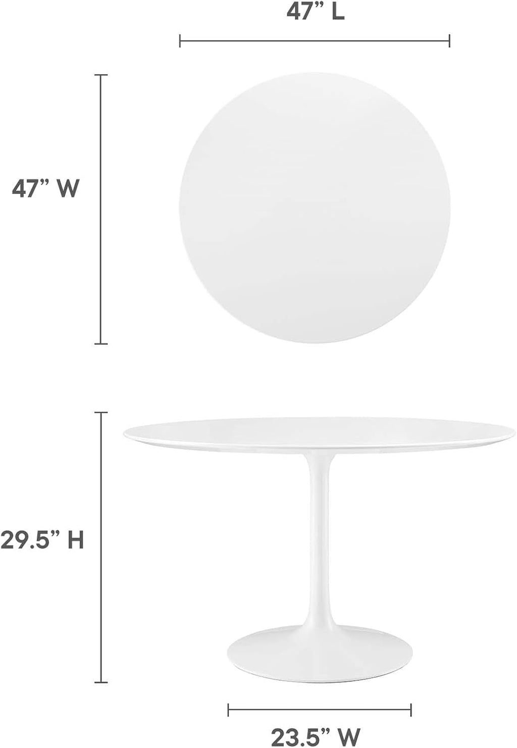 Inspired Saarinen Style Tulip Round Pedestal Dining Table — White, 47″ Round