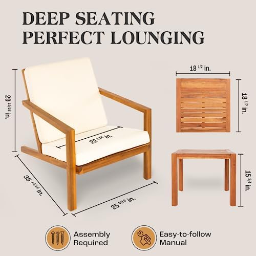 3-Piece Acacia Wood Outdoor Patio Furniture Set - Bistro for Patio, Garden & Porch
