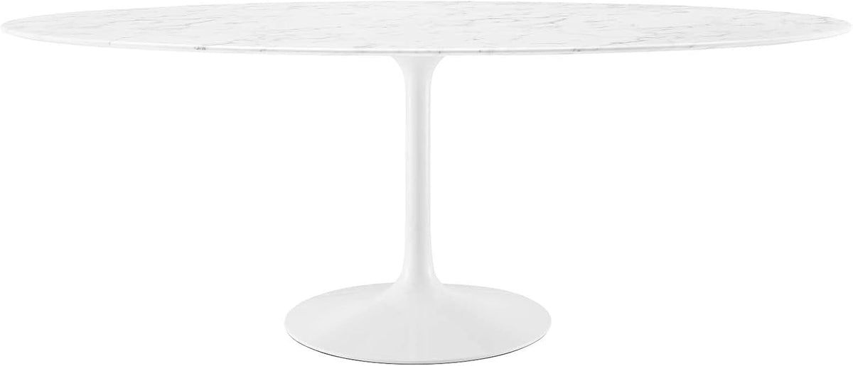 Inspired Saarinen Style Tulip Oval Pedestal Dining Table — White Base / Marble Top, 78″ Oval