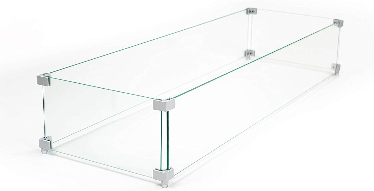 AMS 38" Rectangular Clear Tempered Glass Wind Guard for Fire Pit Table