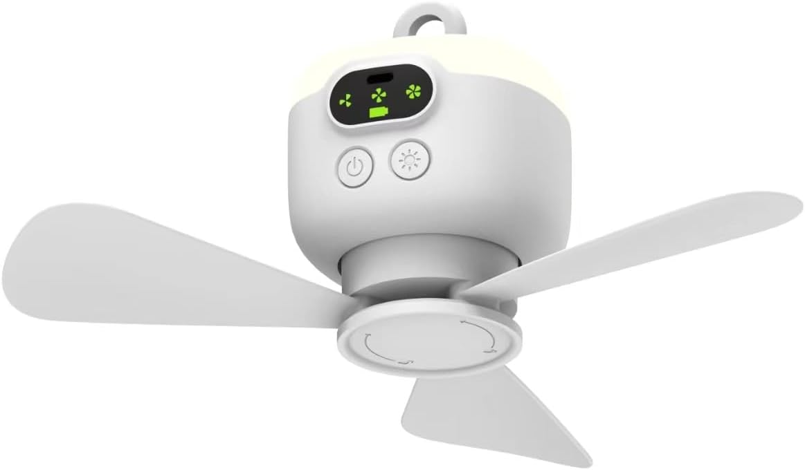 Portable Camping Fan,Tent Ceiling Fan,Rechargeable 8000mAh with Light & Hook,Timable & Auto Shut Off,Detachable Fan Blade, Used for Tent Canopy RV Gazebo Beach Dormitory Bedroom