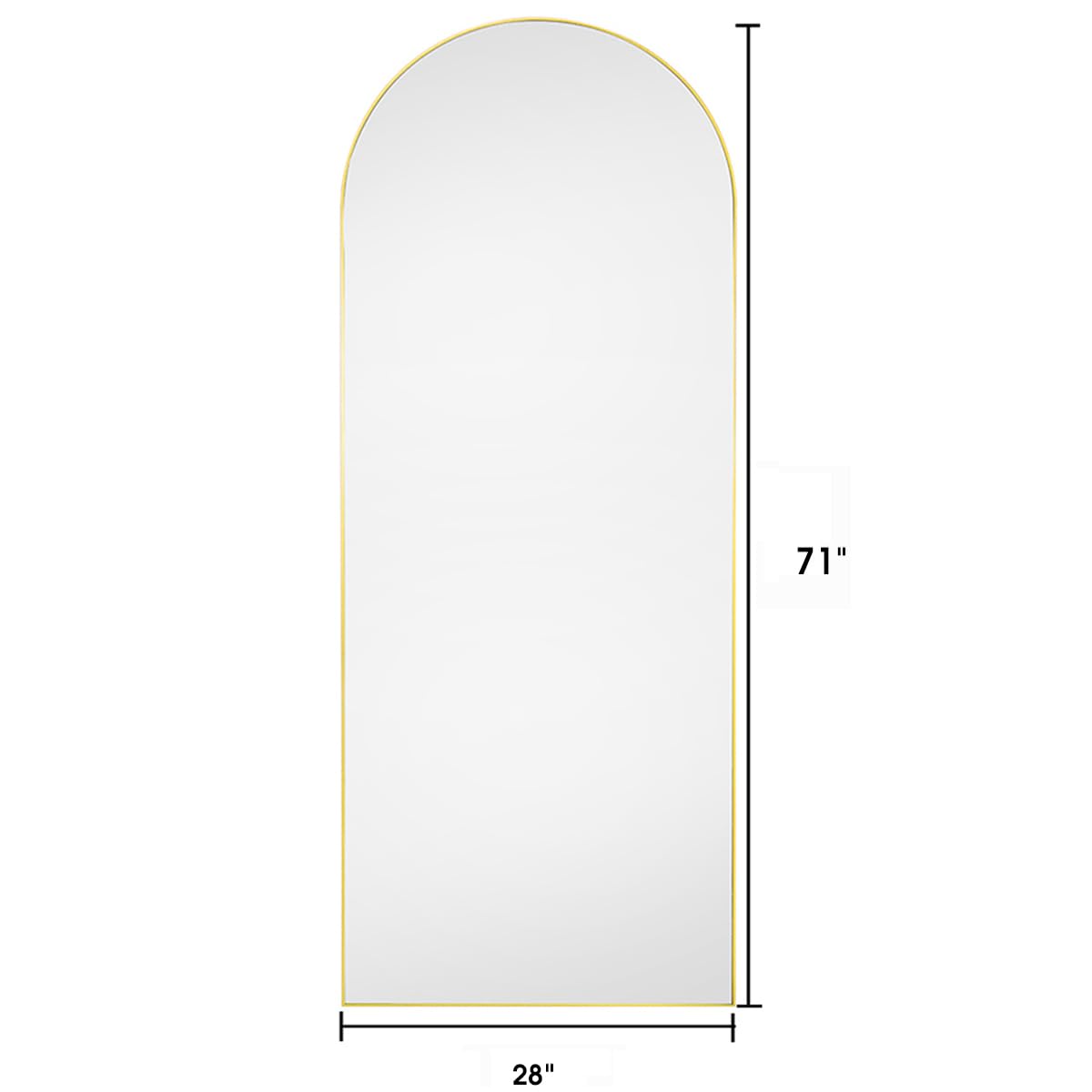 Oversized Arched Mirror, 71"28", Aluminum Frame - Gold, FreeStanding or Wall Mounted