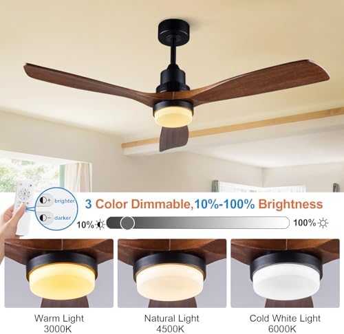 52" Ceiling Fan with LED Light and Remote - Black + Walnut