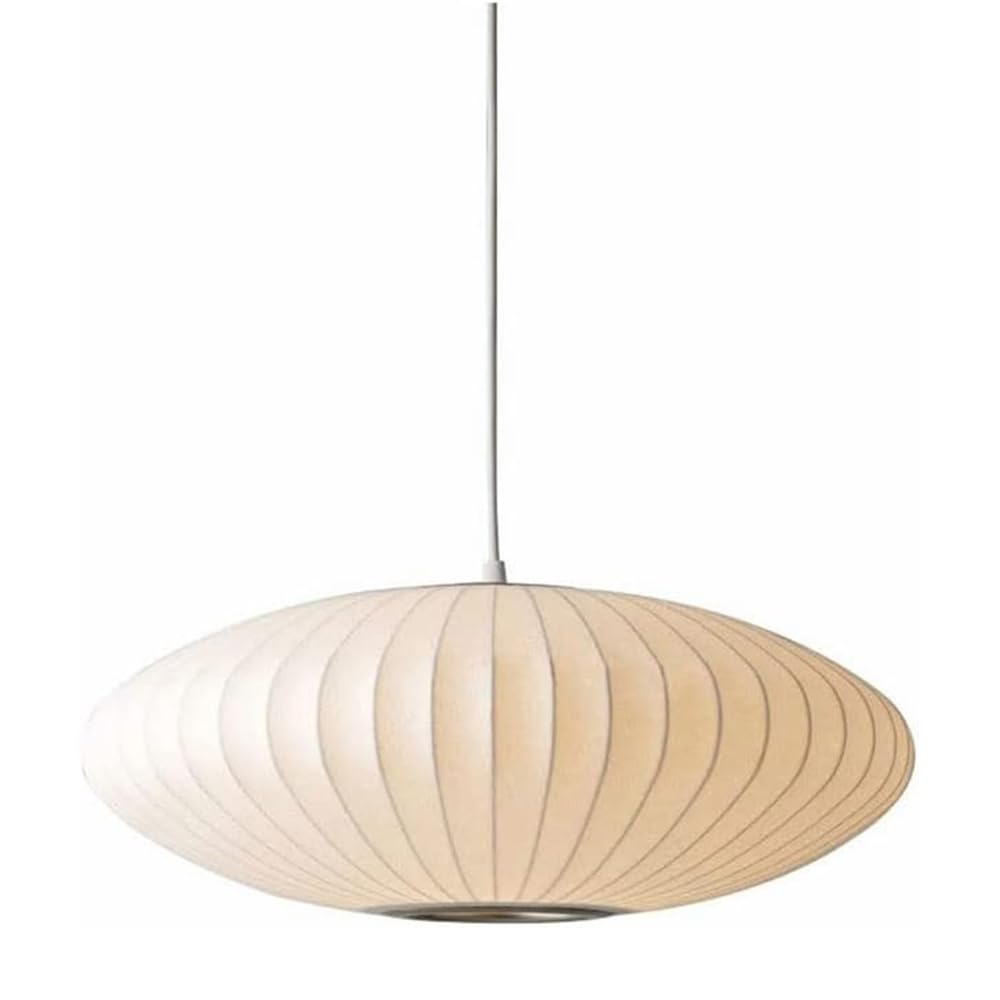 Inspired Nelson Style Italian Silk Pendant Light, 19.7in White Bubble Fabric Lantern