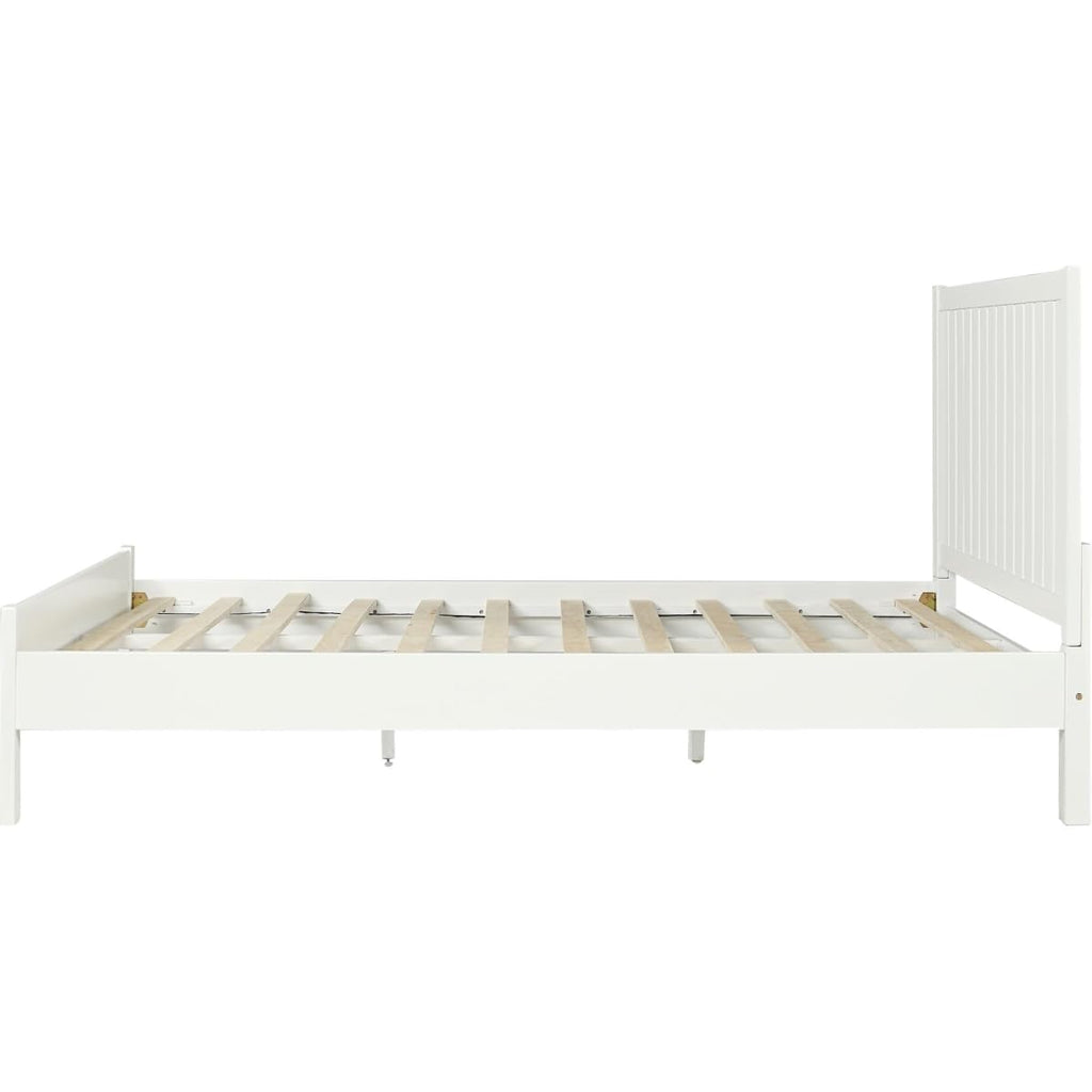 Shiplap Texture Solid Wood King Bed Frame, White