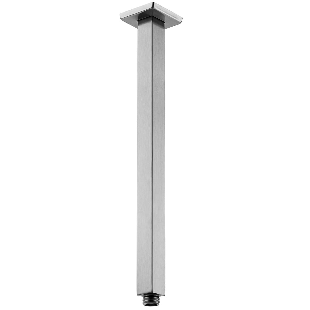 16 Inch Brushed Nickel Ceiling Mount Shower Arm and Flange, Square Rain Shower Arm