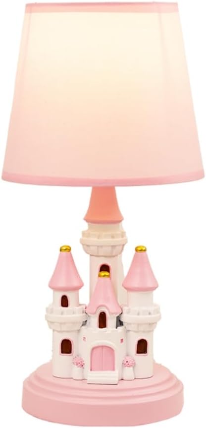 Kids Table Lamp, Adorable 14 Inch Castle Style Kids Desk Lamp, Pink Bedside Lamp Ideal for Girls Bedroom Decor