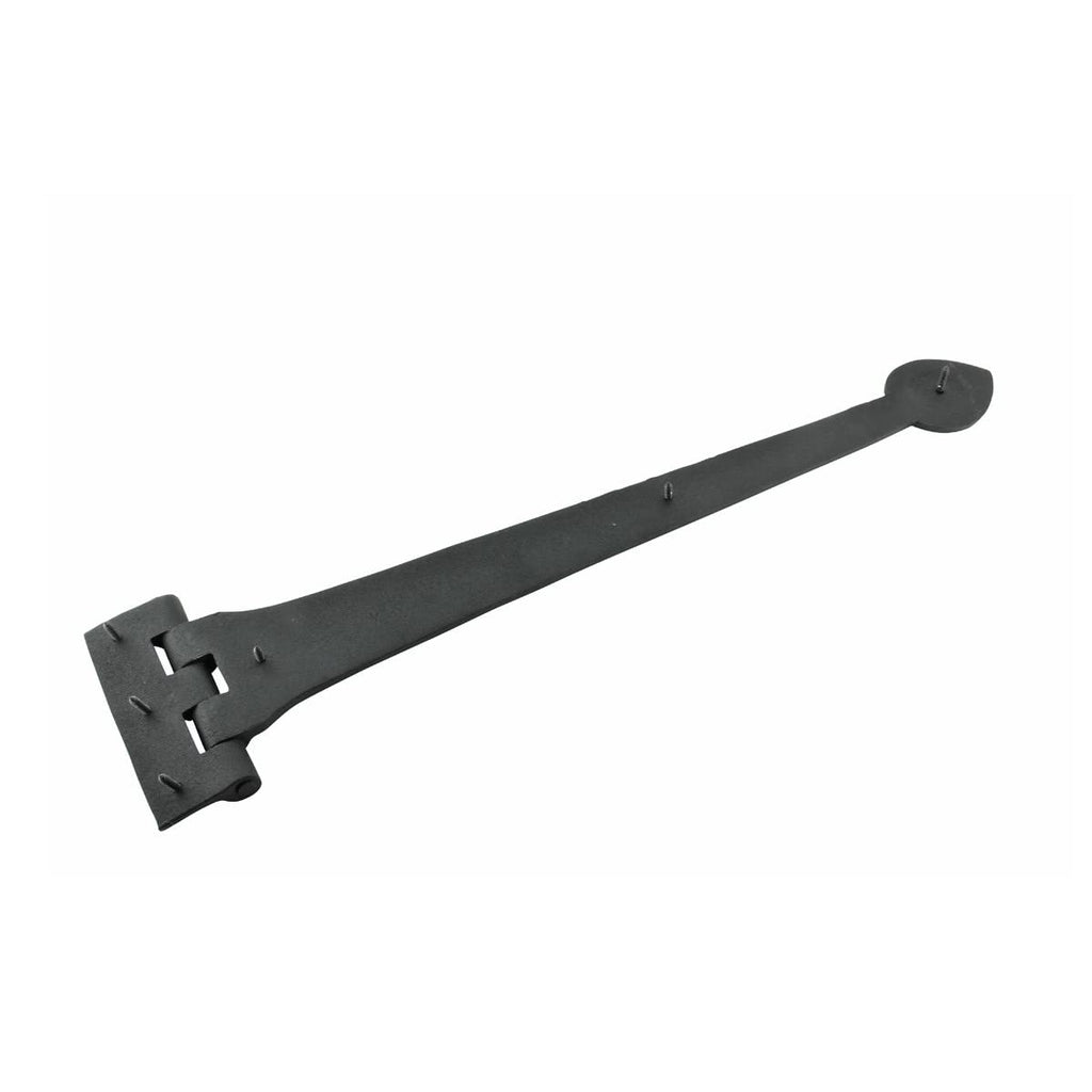 Pack of 2 Black Wrought Iron Heart Style Strap Hinge 18 Inch, Flush Mount Spade Tip Gate & Door Hinge, Rust Resistant