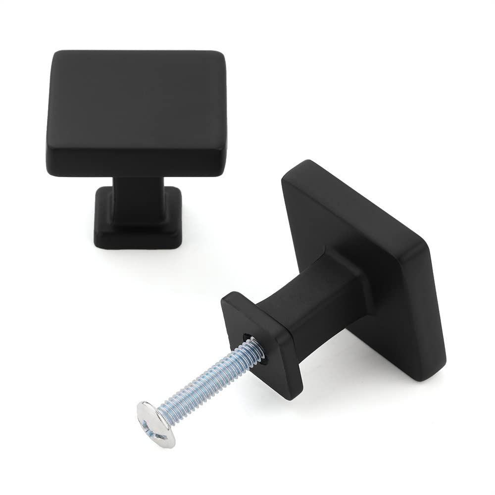 10 Pack Matte Black Cabinet Knobs, Square Single Hole Pulls K08