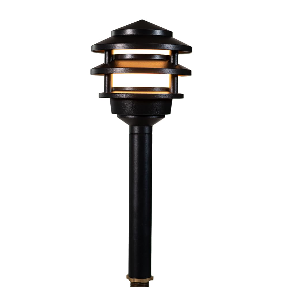 12V 3-Tier Brass Pagoda 2700K LED Path Light Expansion Kit (Black)