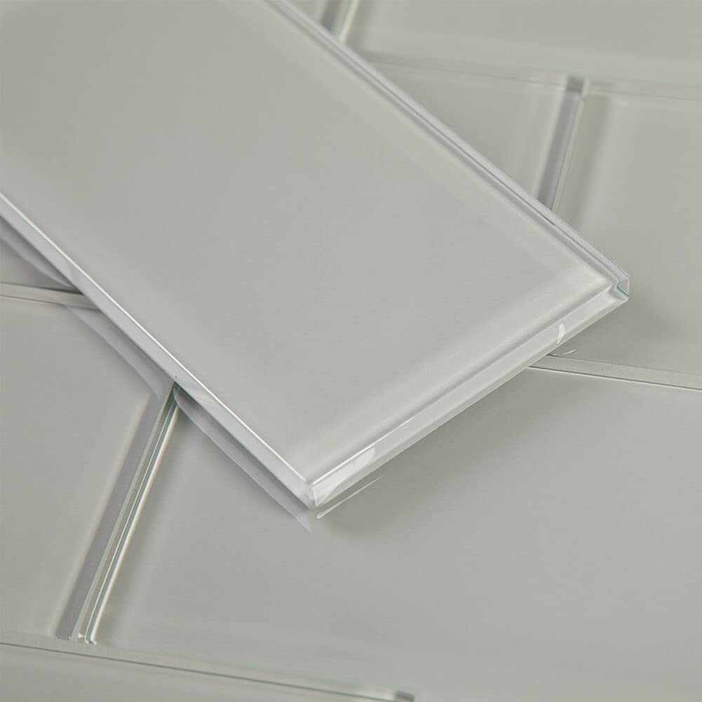 Glass Subway Tile 3 x 6 Inch Light Gray Backsplash Bathroom Wall (32-Pack, 4 sq.ft.)