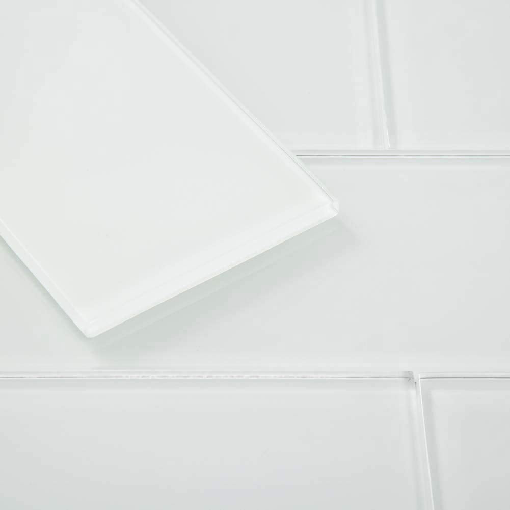 Glass Subway Tile 3 x 6 Inch White Backsplash Bathroom Wall Pack of 32 Sheets