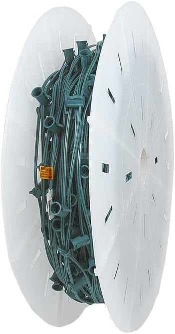 500 Feet C9 E17 Socketed Christmas Light Spool, Green Wire