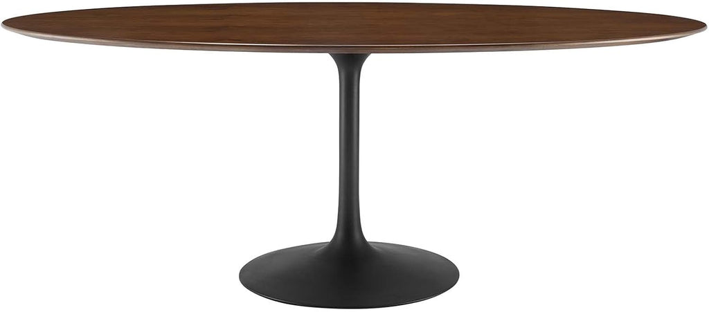 Inspired Saarinen Style Tulip Oval Pedestal Dining Table — Black Base / Walnut Top, 78″ Oval