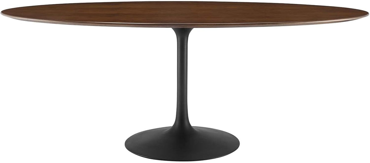 Inspired Saarinen Style Tulip Oval Pedestal Dining Table — Black Base / Walnut Top, 78″ Oval