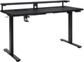 60 Inch Electric Height Adjustable Gaming Desk, Black Carbon Fiber Finish, Hutch with Elevated Monitor Shelf, Steel