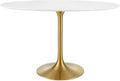 Inspired Saarinen Style Tulip Oval Pedestal Dining Table — Gold Base / White Top, 48″ Oval