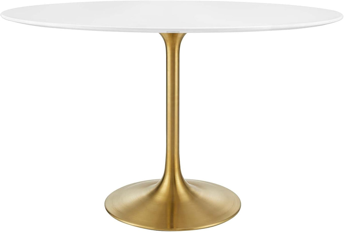 Inspired Saarinen Style Tulip Oval Pedestal Dining Table — Gold Base / White Top, 48″ Oval