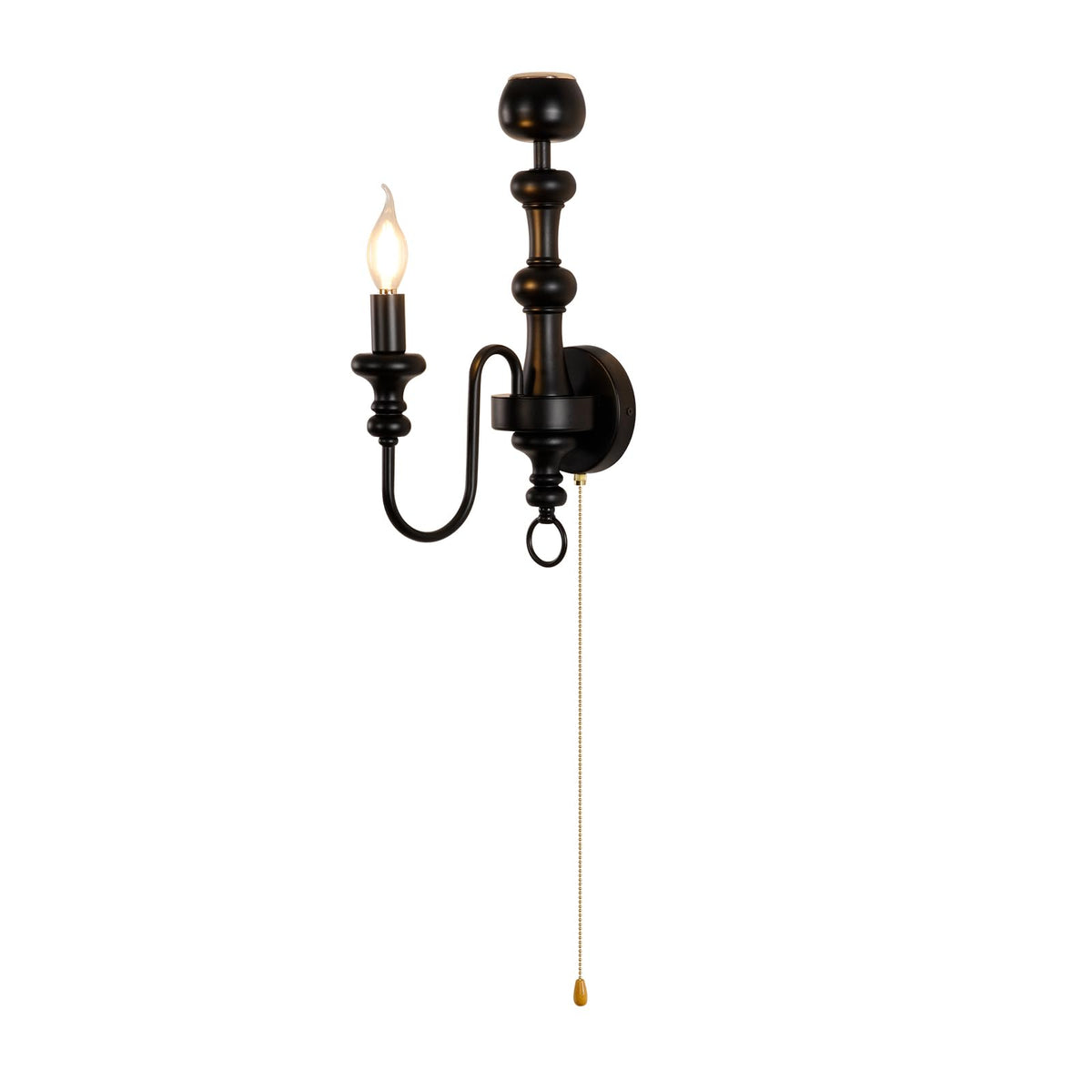 Matte Black Iron Single‐Arm Wall Sconce, Retro Farmhouse Hardwired Wall Lamp with Scented Candle Tray & Pull Chain